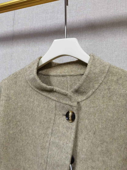 2025 Autumn Winter Fashion Women 3 Colors Single Breasted Stand Collar Coat Lady Double Sided Woolen Jacket