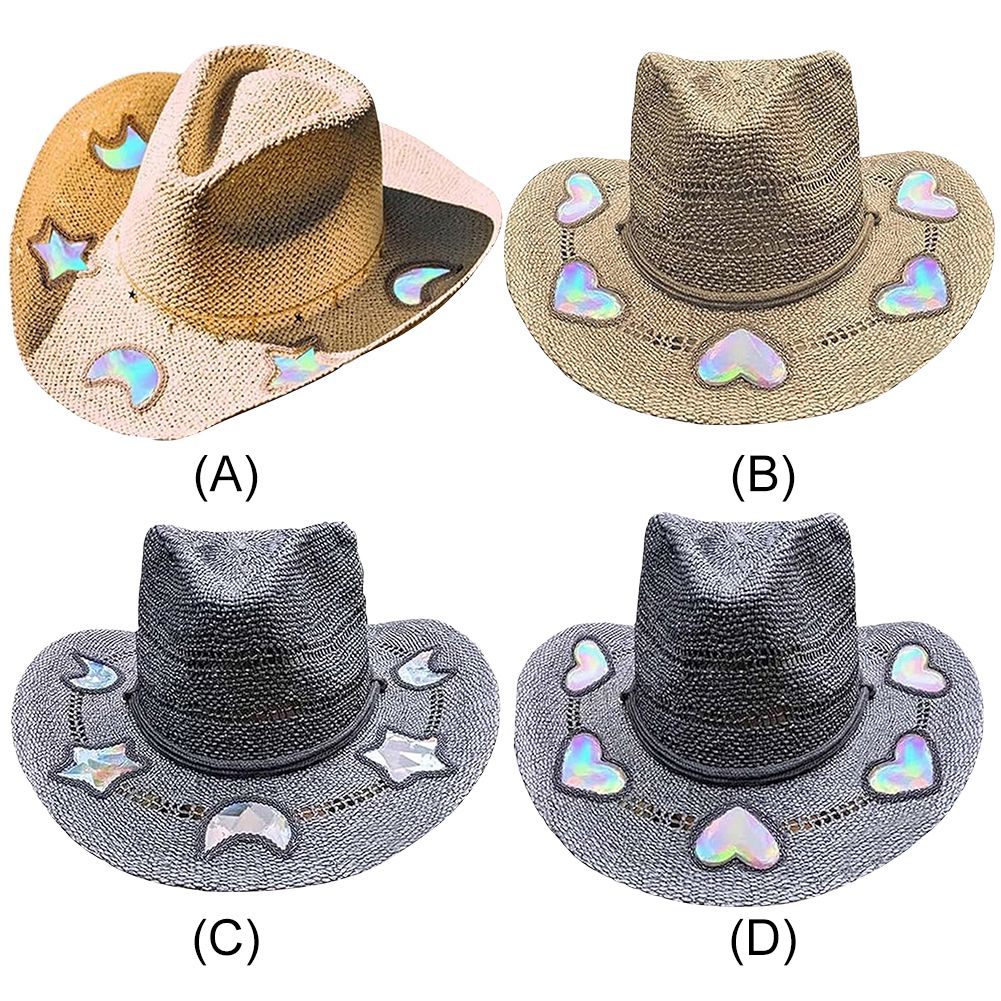 Straw Cowgirl Hat for Women Girls Shapeable Cowgirl Hat Vintage Summer Woven Sun Hat for Music Festival Party Beach
