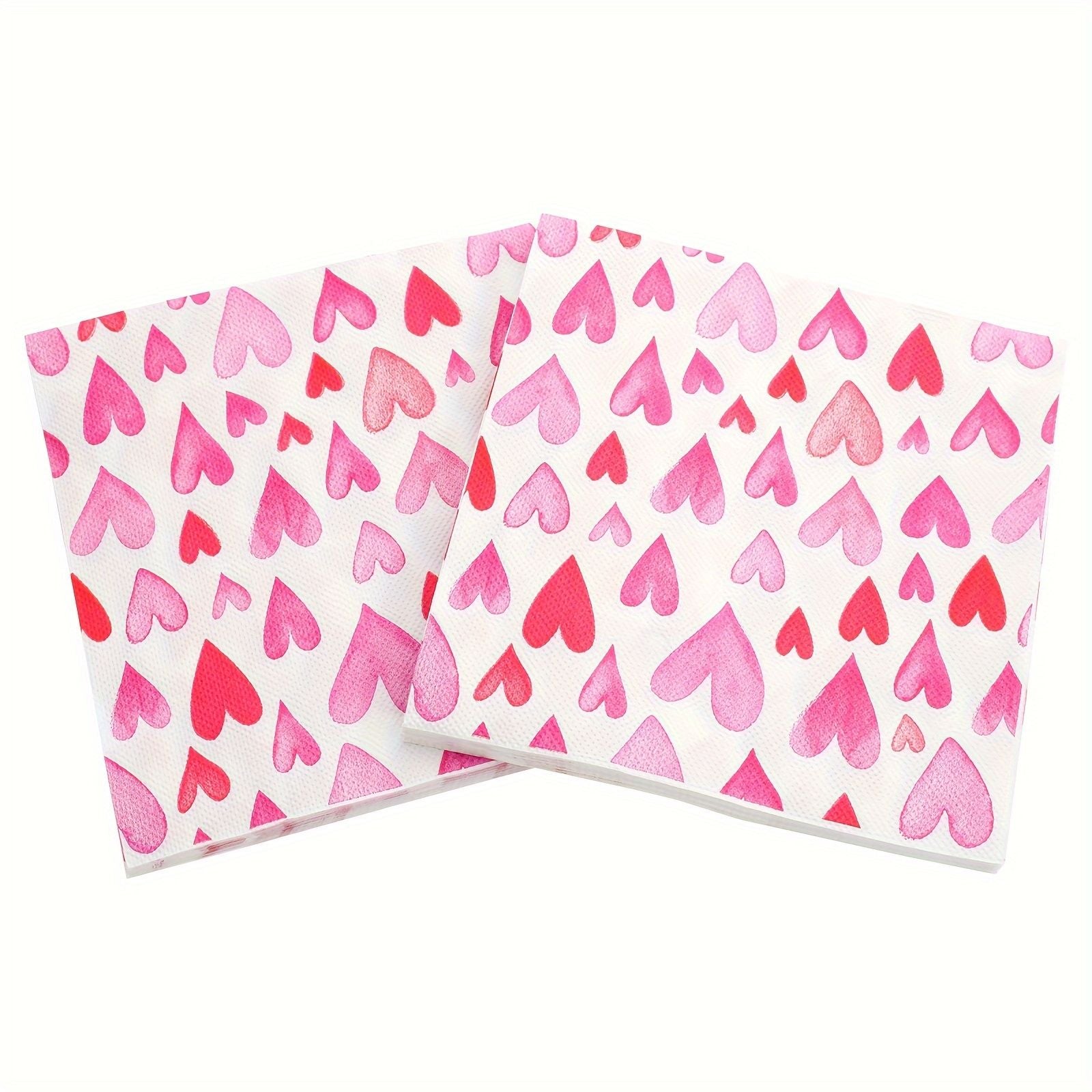 20pcs Romantic Pink Heart Pattern Disposable Napkins Valentine's Day Weddings Birthdays Party Decoration Tableware Lining Paper