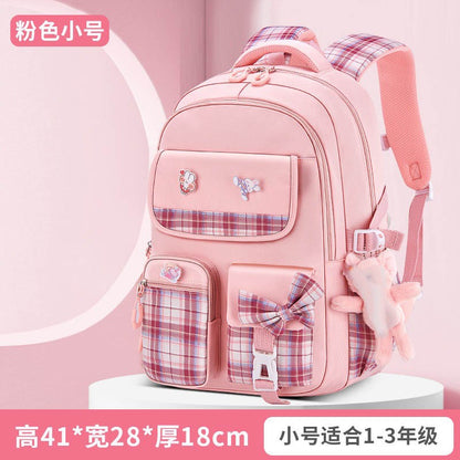Protecting The Spine Ergonomics Elementary School Students Girls Checkered Backpack Large Capacity Lightweight Waterproof