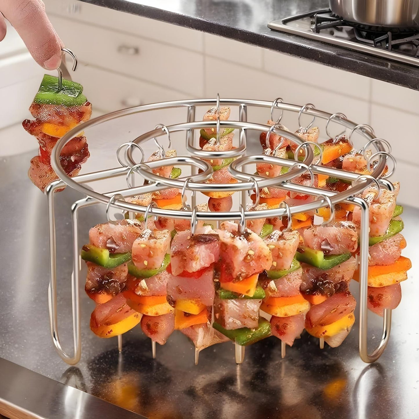 Air Fryer Grill Rack Stainless Steel Hanging Grill Skewers Non-Stick home Barbecue Kebabs Rack For Vegetable Fish Meat Shrimp