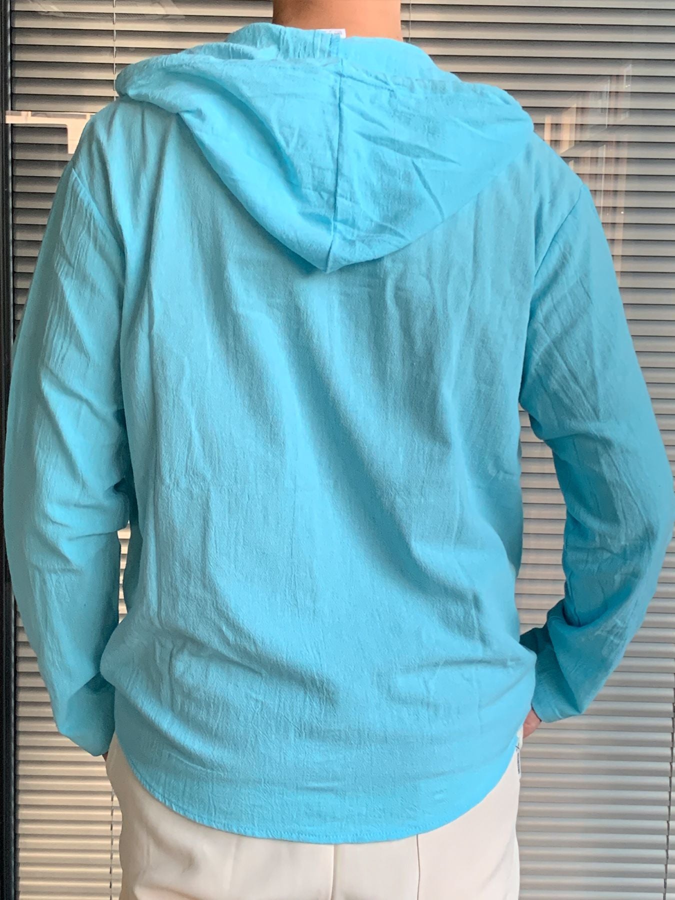 Summer Men's Cotton Linen Shirt Solid Streetwear Long Sleeve Hoodie Clothing For Men Button Tops Casual Loose Men Hooded Shirt