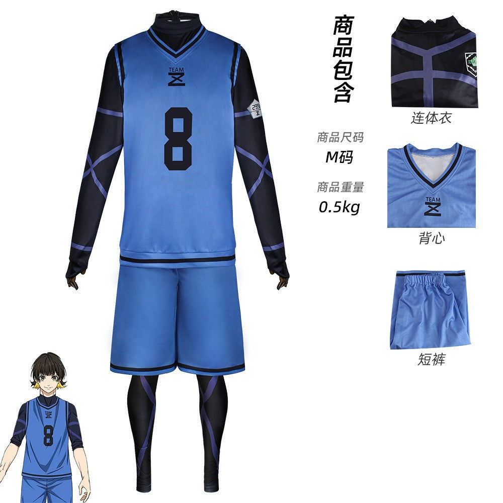 Anime Bachira Meguru Cosplay Costume Football Jersey Sportswear Blue Uniform Bodysuit Halloween Christmas Party Outfit