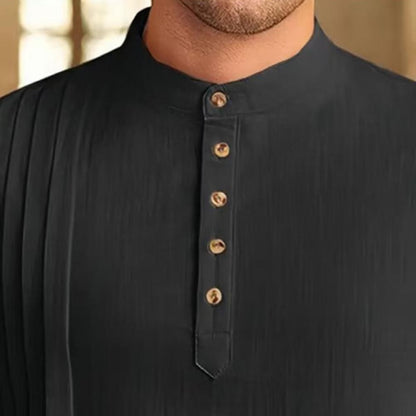 Men's Cotton Linen Kaftan Robe – Long Sleeve Button-Up Thobe for Prayer, Casual & Arabic Style | Breathable & Comfortable