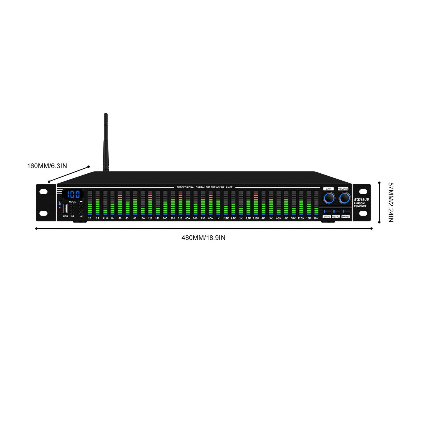 EQ31SUB Digital Equalizer 31 Stage Tuner Professional Stage Performance Noise Reduction Audio Processing