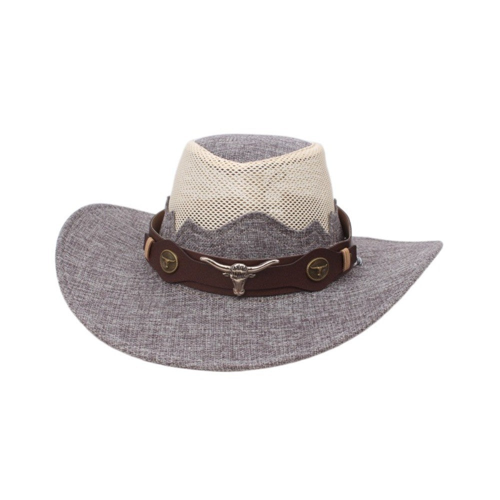Wide Brim Western Cowboy Hats Ethnic Style Visor Cap Sunscreen Bucket Hat Mesh Knight Hat Sun Protection Fisherman Cap Travel