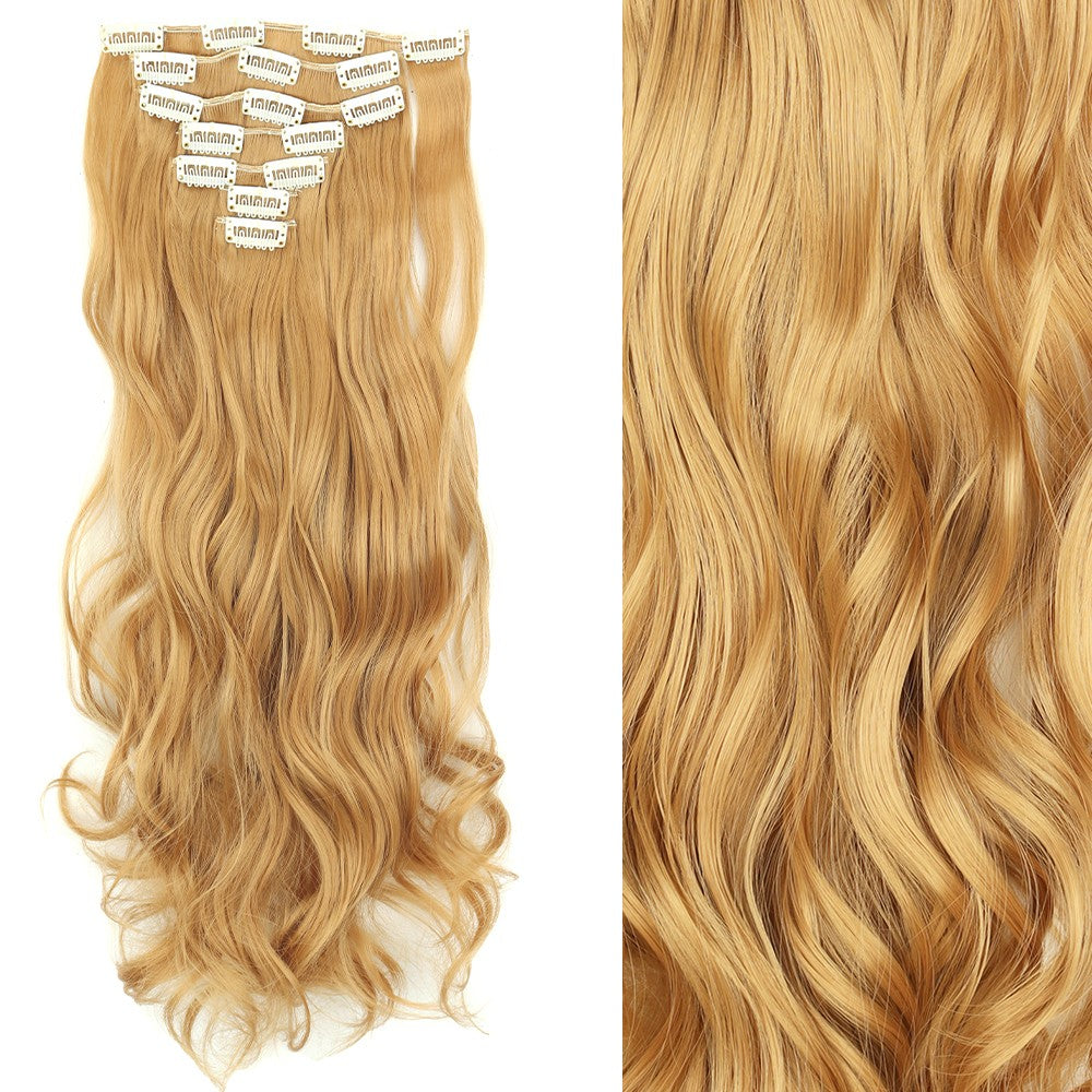 7 peças/conjunto de aplique de cabelo com 16 grampos, preto, longo e liso, cabelo natural, aplique de cabelo ombre, fibra resistente ao calor para penteado feminino