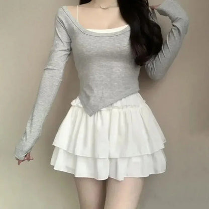 Summer Gothic Lace Tutu Skirt with Black Mesh Detail for Women Sexy Mini Tulle Skirt for Party Club Wear and Dance Elastic Waist