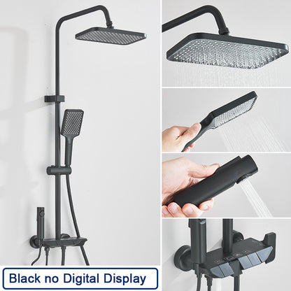 Conjunto de Torneira de Chuveiro Digital Inteligente Rozin Preto Estilo Piano Sistema de Banheiro Queda de Chuva Misturador Digital Cinza com Chuveirinho Bidê