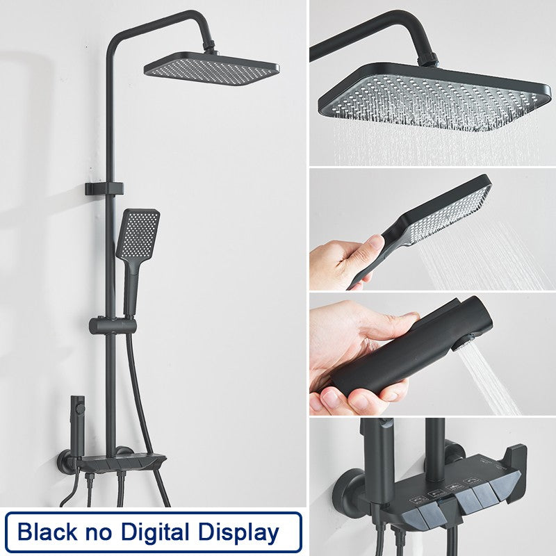 Conjunto de Torneira de Chuveiro Digital Inteligente Rozin Preto Estilo Piano Sistema de Banheiro Queda de Chuva Misturador Digital Cinza com Chuveirinho Bidê