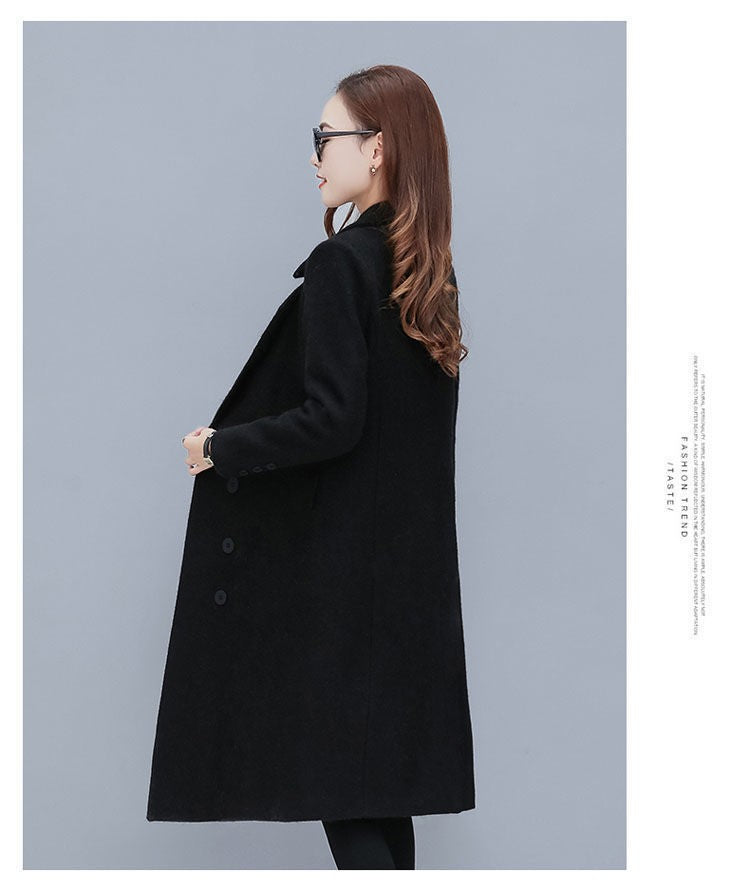 Medium-Length Women's Woolen Jacket Spring Autumn Winter Warm Simple Long Sleeve Overcoat Long Style For All Seasons