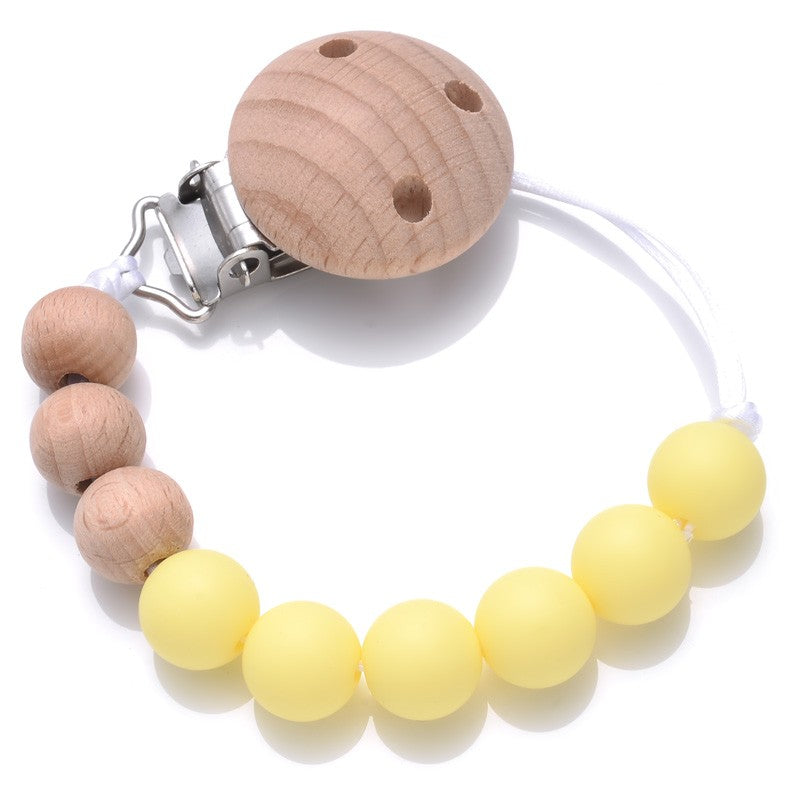 Handmade Beech Wood Baby Pacifier Chain Round Silicone Beads Infant Appease Soother Clips Anti-Drop Dummy Holder Nipple Clip