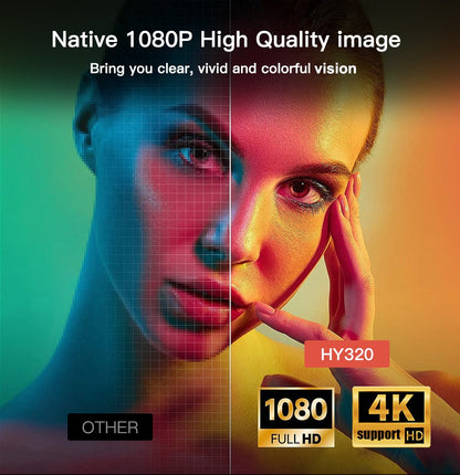Projetor inteligente HY320 LYNCAST WiFi duplo 6 400 ANSI BT5.0 correção automática 1920 1080P Full HD 4K vídeo doméstico ao ar livre mini projetor