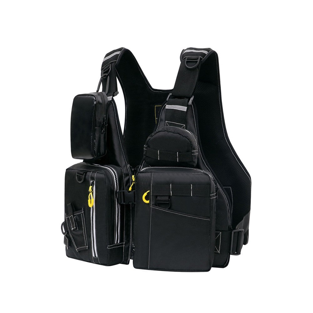 Colete salva-vidas multifuncional para pesca ao ar livre, essencial para a segurança. Vários bolsos para armazenamento, materiais flutuantes