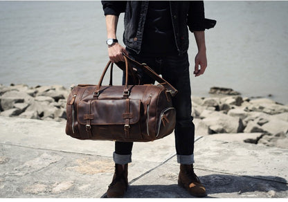 MUNUKI Vintage Crazy Horse Genuine Leather Travel bag  Large Luggage bag men Leather duffle bag Large Weekend Bag Tote Big