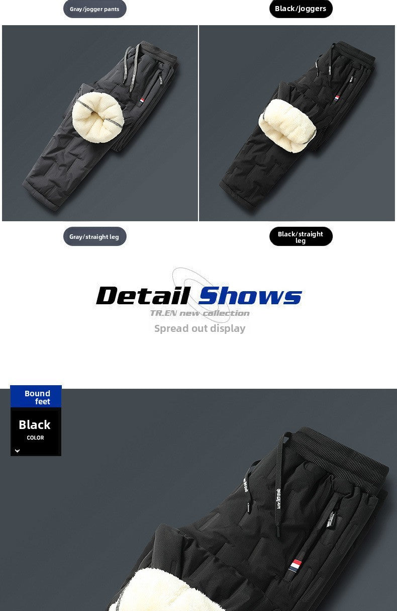 Men's Cargo Trousers Man Pants Plus Sweatpants Large Size Winter Warm Fleece Outer Y2k Alo Black Wear Thickened Baggy