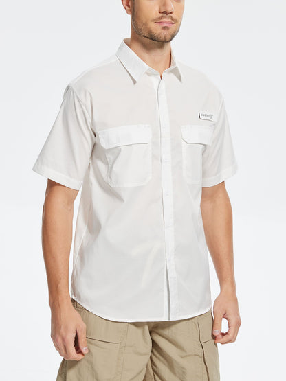 Men's UPF 50+ Short Sleeve Sun Protection Fishing Shirts, Rashguard Casual Button Down Fishing Hiking Shirt with Breathable Mesh
