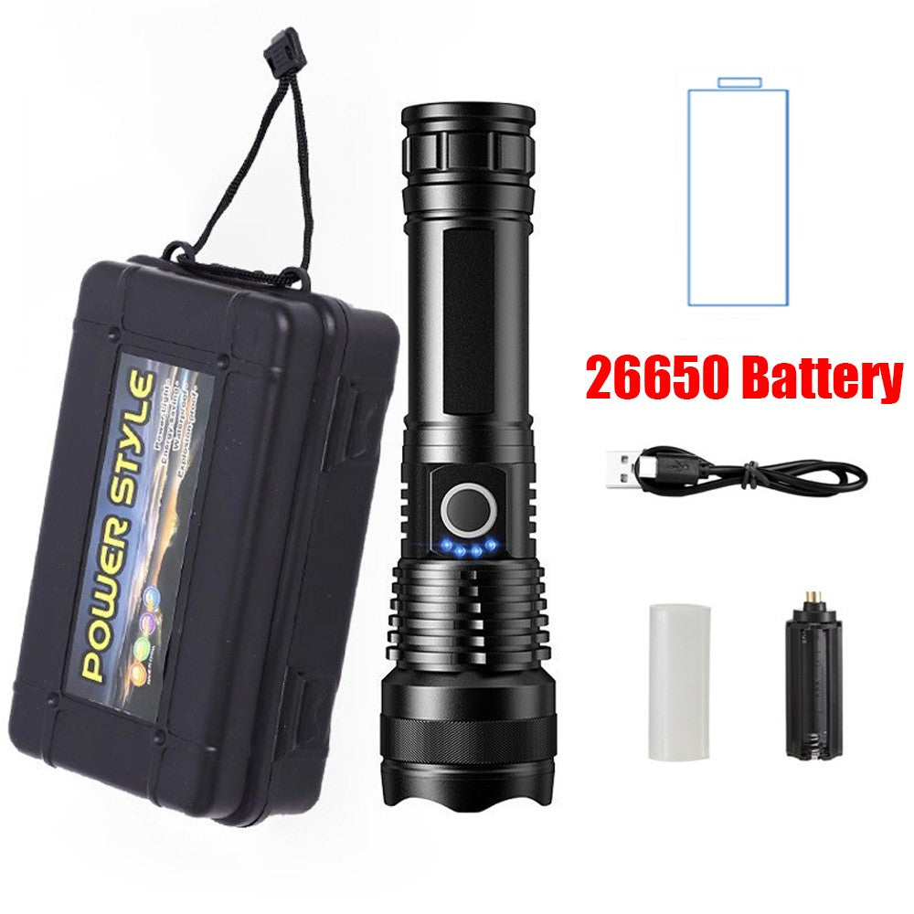 High Power Rechargeable LED Tactical Flashlight Aluminum Alloy Super Bright Telescopic Zoom Torch Lamp Outdoor Camping Fishing