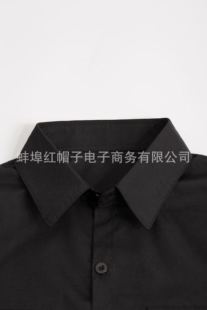 New 2025 Men's Summer Short Sleeve Solid Safari Shirt Loose Casual Cargo Shirt Double Pocket Lapel Button-up Men Work Shirt Tops