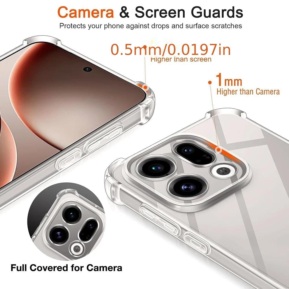 TPU Transparent Case For OPPO Find X9 Pro Reno 15 Pro Protective Cover Four Corners Shockproof Bumper Coque Fundas