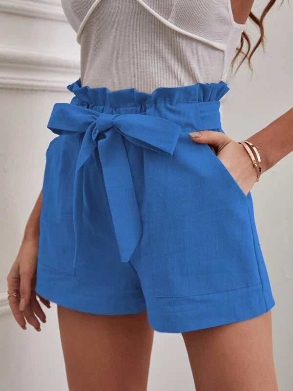 Europe and America Cross border New Summer Women's Loose Linen Casual Shorts Pockets Solid Large High Waist Wide Leg Pants