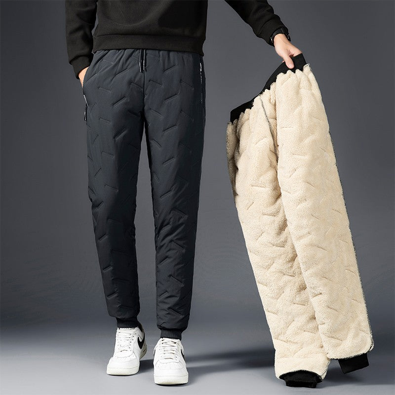 Calça Masculina de Moletom Grossa de Lã Impermeável Inverno Corta-Vento Casual Calça Pesada Calça de Lã de Cordeiro Quente Agasalho