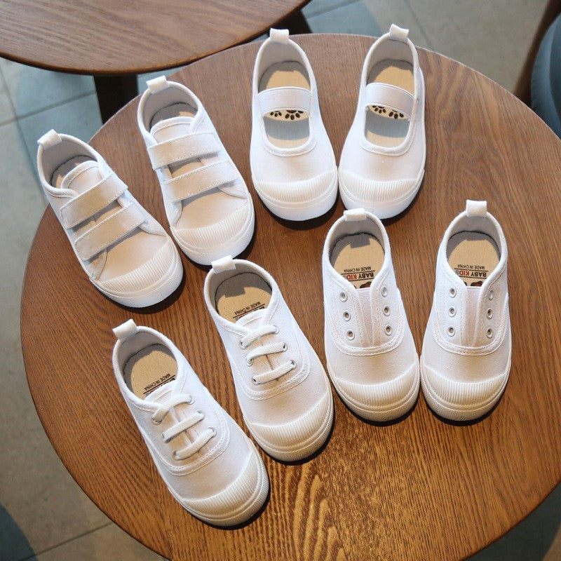 New Spring Summer Children's Canvas Shoes Girls White Shoes Fashion Boys Soft Campus White Causal Shoes Non-slip Sneakers