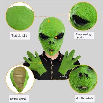 B95F Full Face Alien Mask for Adults Halloween Alien Mask Gloves Set, Alien Cosplay Costumes Props, for Halloween Party