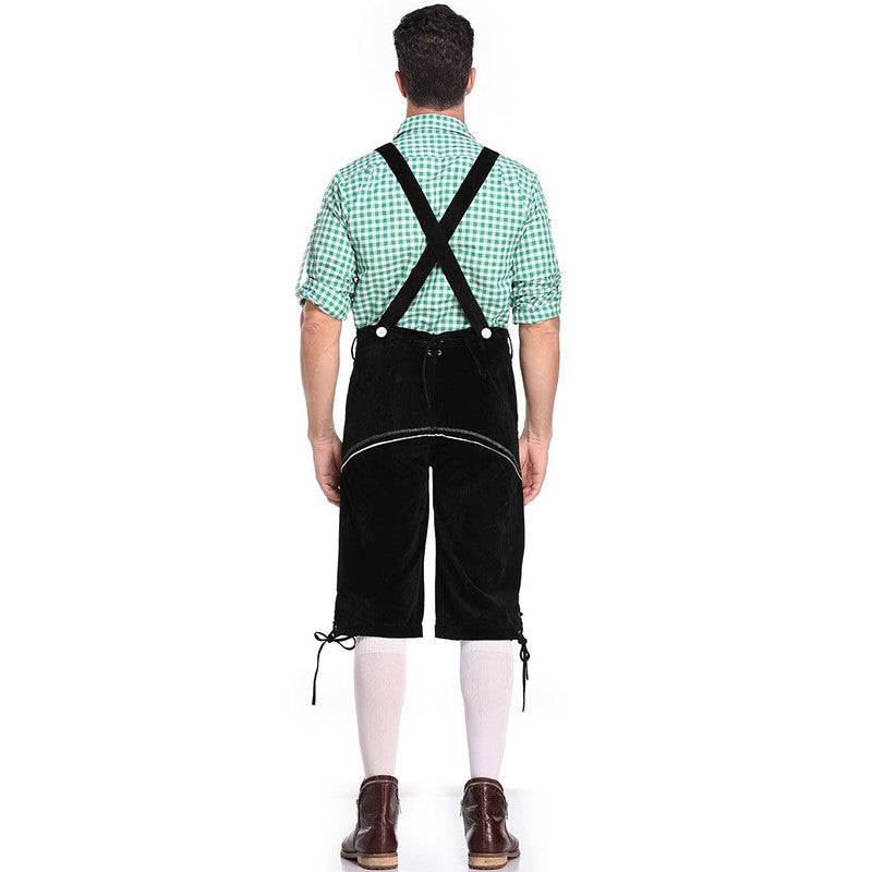 Germany Oktoberfest Costumes Adult Men Traditional Bavarian Beer Shorts Outfit Overalls Shirt Hat Suspenders Set Halloween Cloth