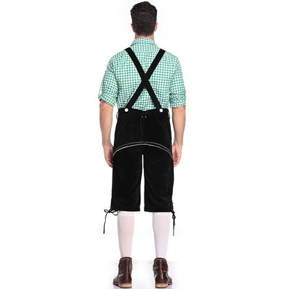 Germany Oktoberfest Costumes Adult Men Traditional Bavarian Beer Shorts Outfit Overalls Shirt Hat Suspenders Set Halloween Cloth