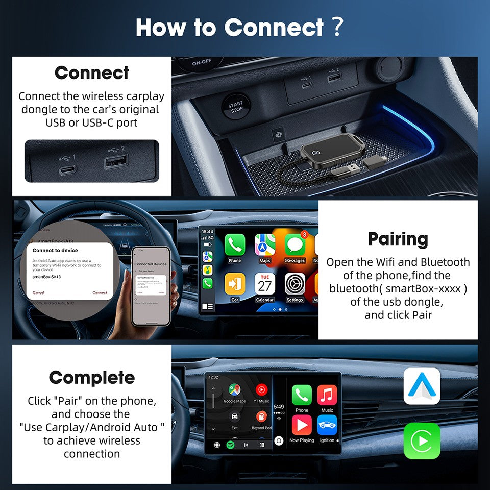 2 in 1 Wired to Wireless Carplay Android Auto Mini Box Dongle Wireless Carplay Adapter For Toyota Mazda Chevrolet Ford Hyundai