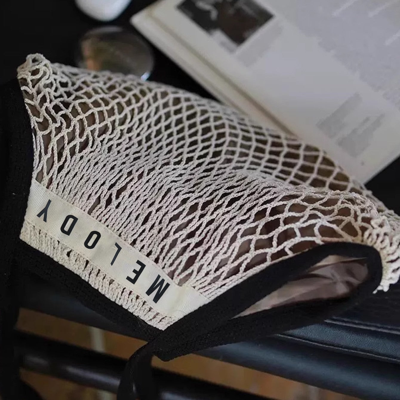 1PCS Personalised Name Mesh organic Cotton Bag with Long handle Reusable Washable Beach Bag Organizer for Shopping Grocery Bag