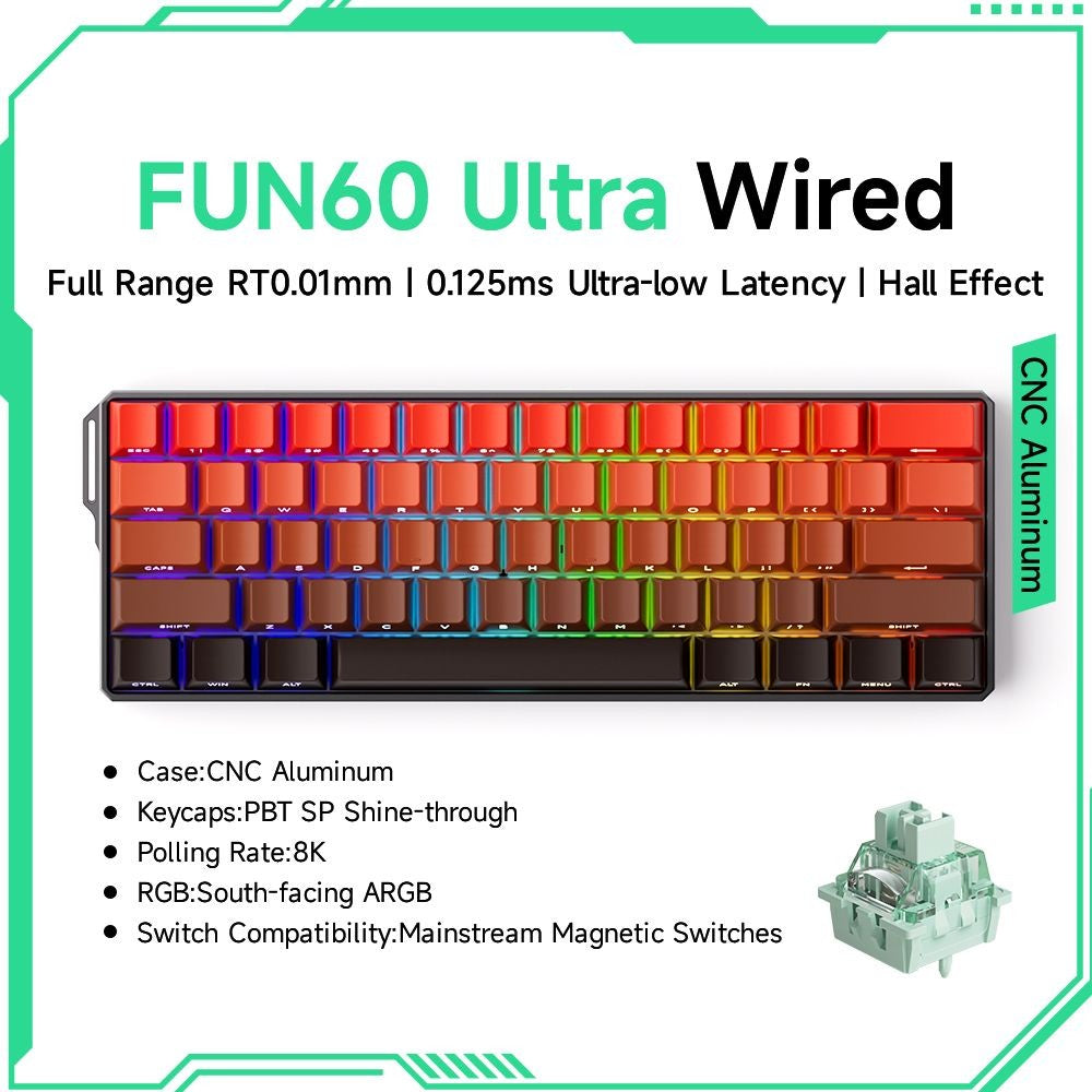 Akko MonsGeek FUN60 Teclado Mecânico Interruptor Magnético Teclados Gamer 60% Gatilho Rápido 0,01mm 8K ARGB HE/TMR Teclado Personalizado