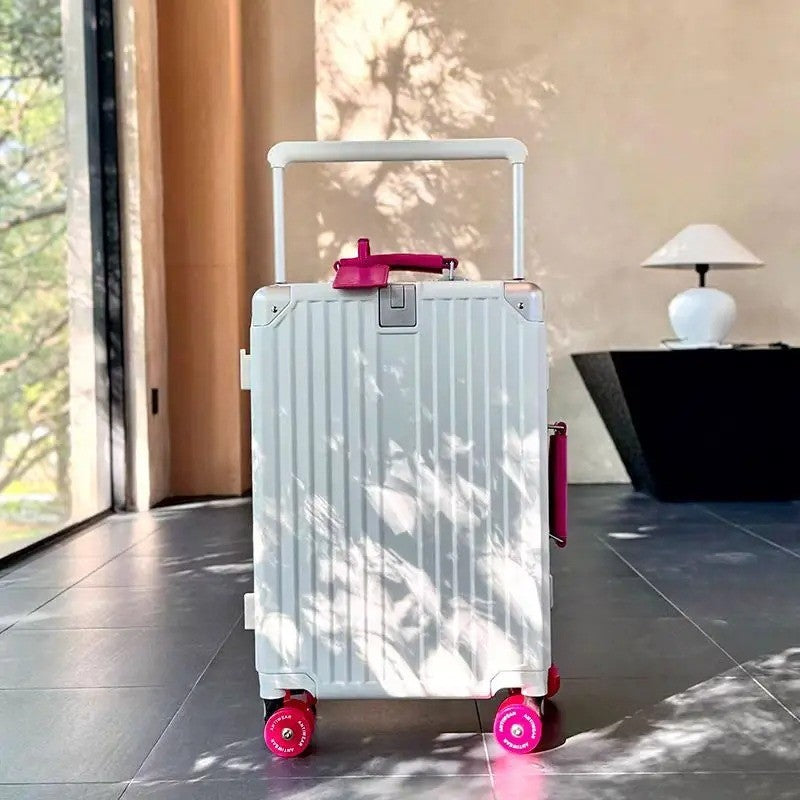 Mala de Viagem com Estrutura de Alumínio e Alça Larga, Rodas Giratórias Silenciosas Coloridas e Trava TSA, Mala de Carrinho de Grande Capacidade