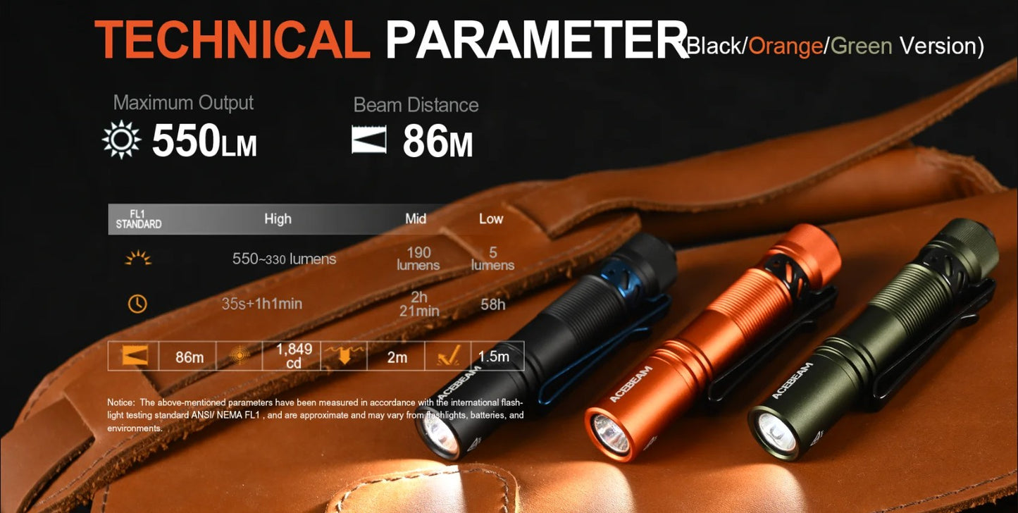 ACEBEAM pokelit AA 14500 Flashlight AA torch 1000 lumen outdoor keychain mini flashlight rechargeable 280 meters flashlight