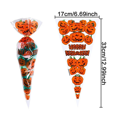 50/100pcs Cute Pumpkin Triangle Candy Bags Happy Halloween Print Cone Snack for Party Giveaways YMY