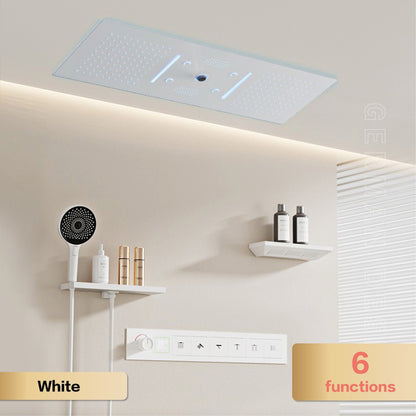 AITANA Sistema de Chuveiro Termostático de Luxo com Display LED em Latão Escurecido, Banheiro, Teto Embutido, Cortina Gigante de Chuva