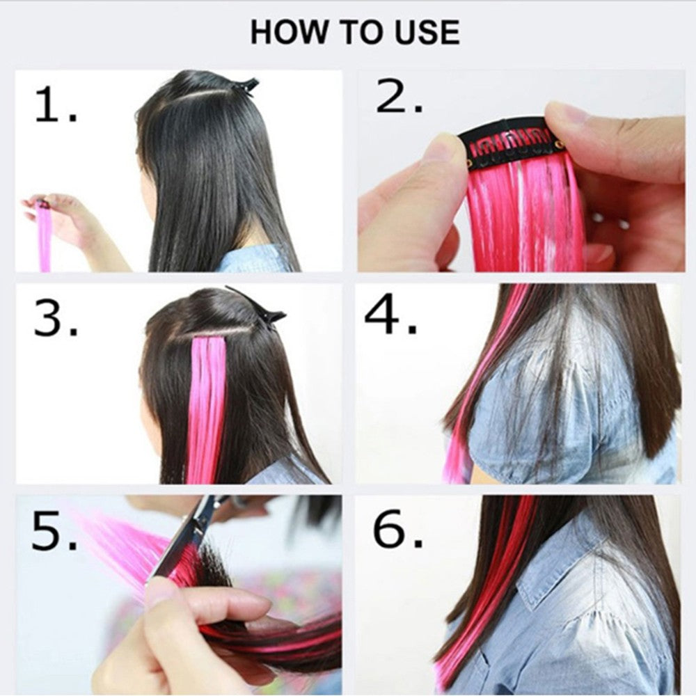 LIHUI Longo Liso Colorido Aplique de Cabelo Extensões de Cabelo com Clipe Mechas Arco-Íris Destaque Cabelo Sintético Rosa em Clipe