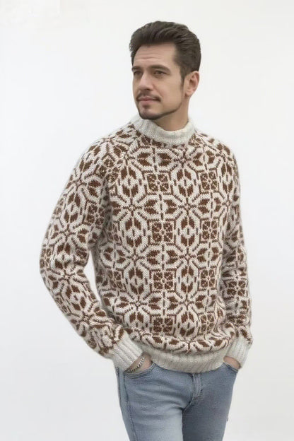 New Style Simple Retro Fresh Jacquard Sweater Loose Street Pullover Contrast Color Long Sleeve Knitted