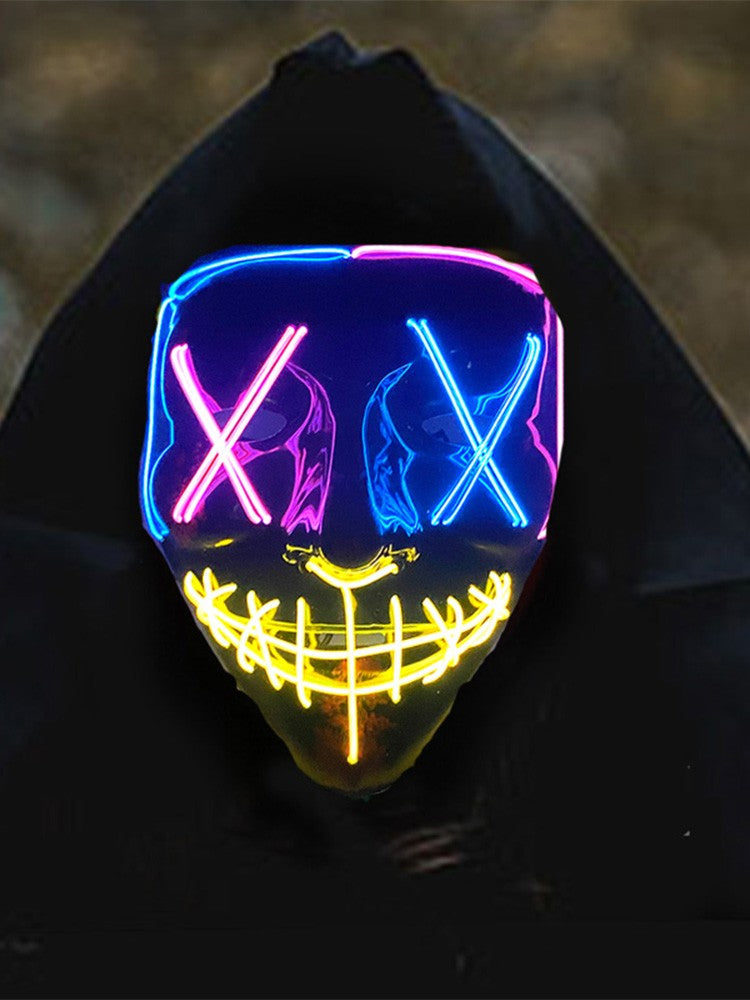 Wireless LED Purge Mask Neon Glow In Dark Scary Grimace Full Face Mask Cosplay Rave Bar Club Masquerade Carnival Party Decor