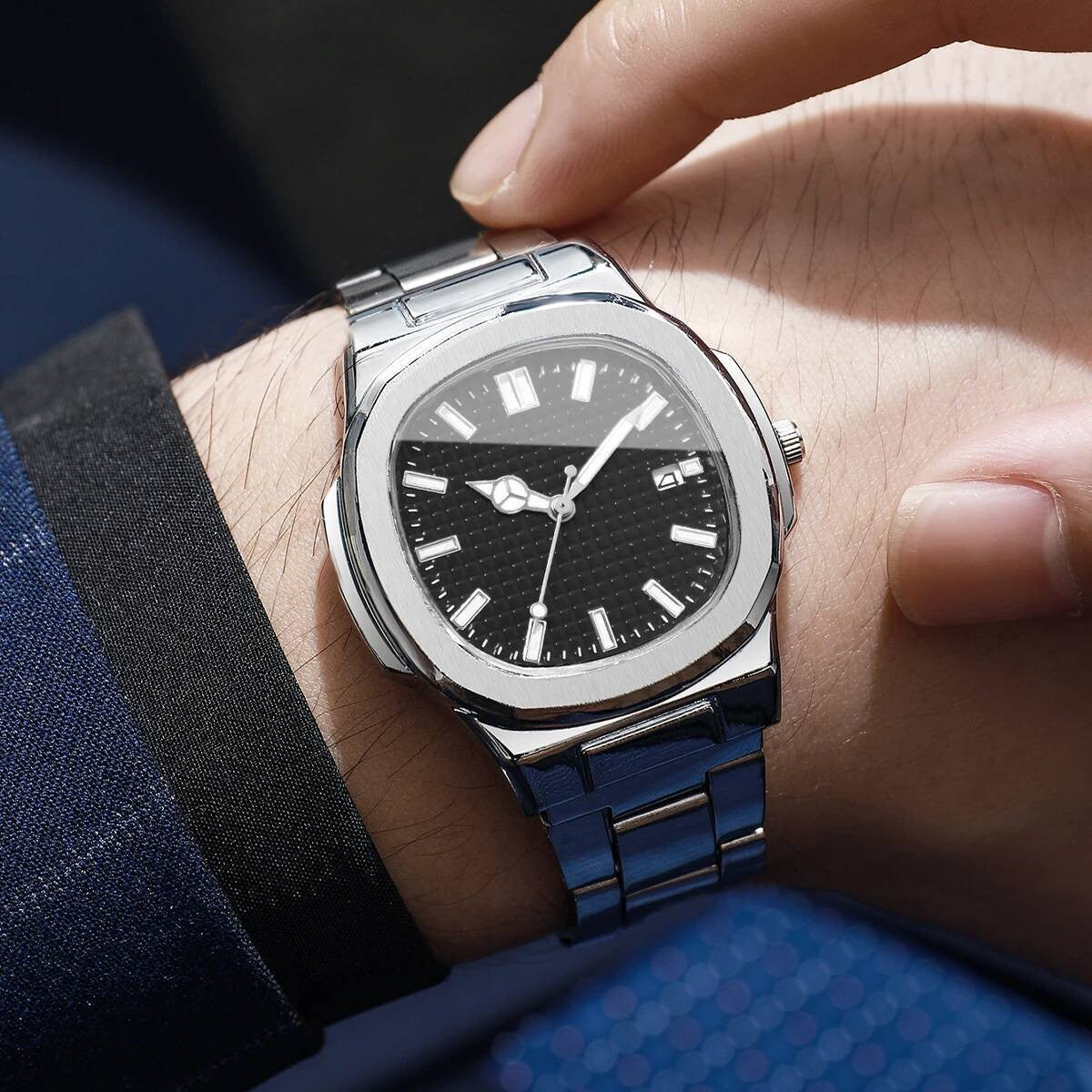 Luxury Square Men Business Watches Calendar Mens Quartz Watch Clock Gift Reloj Hombre?Without Box?