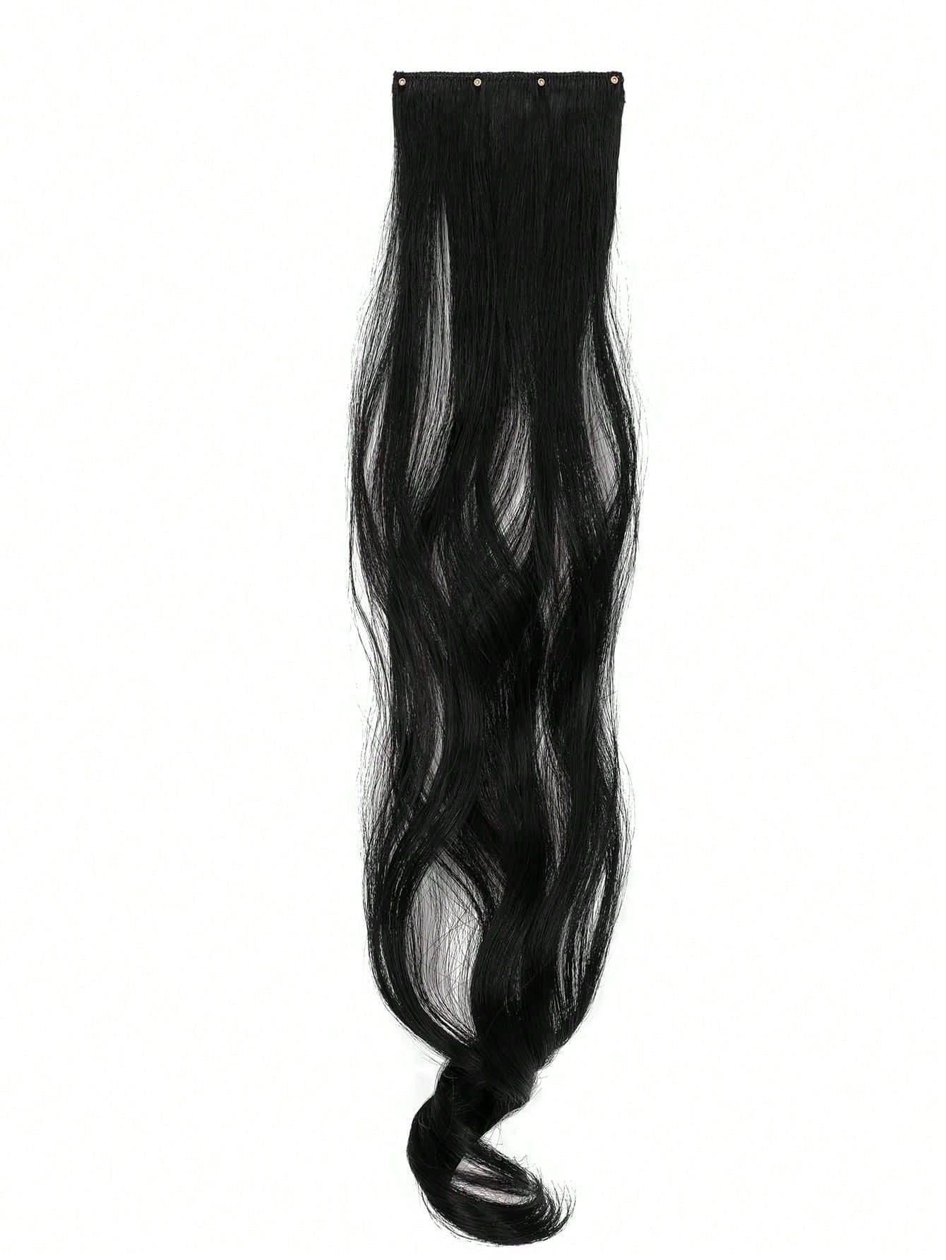 7 peças, onda grande, preto, 22 polegadas, médio, aplique de cabelo sintético com clipe