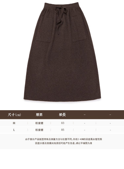 Autumn/Winter 2024 New Cashmere Double Pocket Retro Dress Art Style Versatile Women's Long Skirt