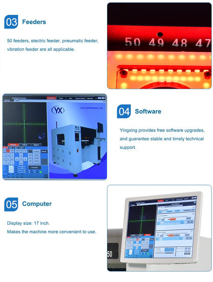 Máquina SMD para Fabricação de Circuitos Integrados SMT550 Máquina de Colocação e Seleção de Componentes Eletrônicos com 4 cabeças e 50 alimentadores