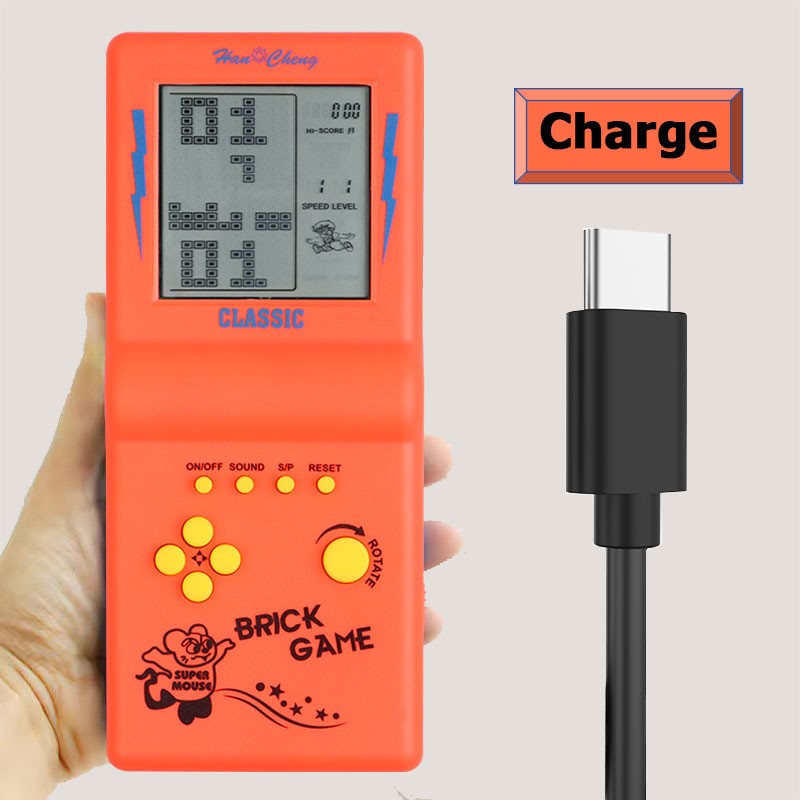 Rechargeable Portable Pocket Game Console Type-C Charge Retro Handheld Game Player with Switch for Tetris Machine Puzzle Toys