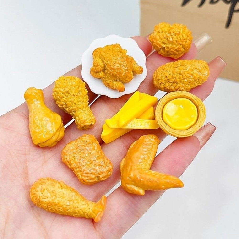 9pcs 1:6 Food Resin Potato Figurines Fried Chicken with Fries DIY Phone Case Decor Home Miniature Food for Play Decor Dollhouse