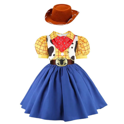 2026 New Girls Cow Spot Dress Children's Halloween Toy Cosplay Costume Toddler Up Birthday Stage Performance Cowboy Dress Carniv