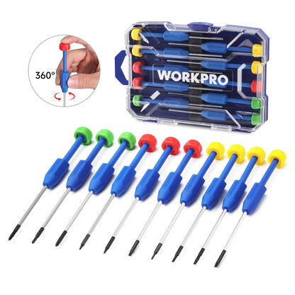 Conjunto de Chaves de Precisão WORKPRO com 10 Peças e Estojo, Phillips, Fenda, Torx, Kit de Ferramentas de Reparo com Chave Magnética