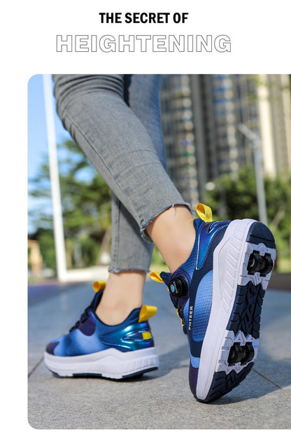 Kids Two Wheels Roller Skating Shoes With Light Magic Stick Walking Shoes Detachable Wheels Roller Skate Shoes For Teenagers