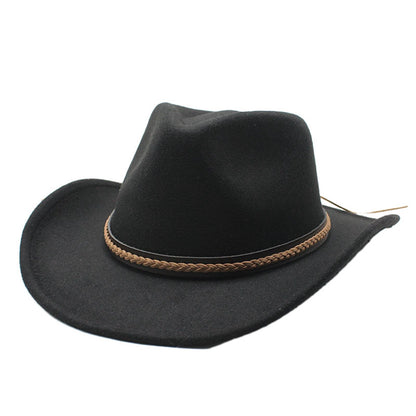 Classic Cowboy Hats for Women Men Retro Cowgirl Hats Wide Brim Felt Hats with Decorative Band